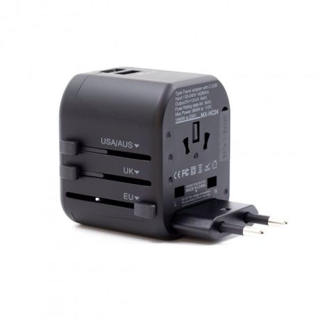 Зарядний пристрій MOXOM HC24 з перемиканням EU/USA/UK + 2USB/2.4A Black