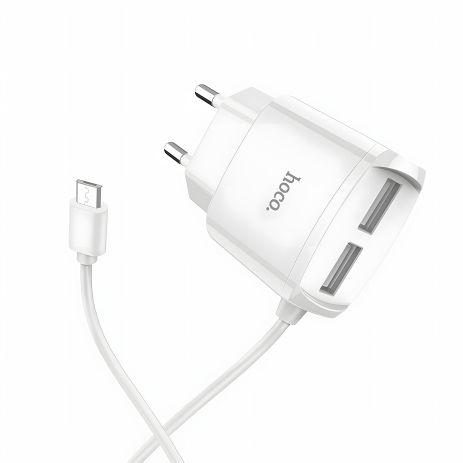 Hoco Mega joy C59A (2USB/ 2.4A) White Micro Cable Зарядное устройство Hoco Mega joy C59A (2USB/ 2.4A) White Micro Cable Зарядное устройство