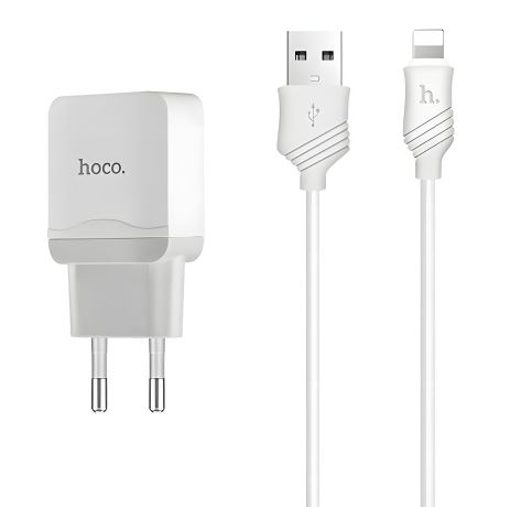 Зарядное устройство Hoco C22A little superior (1USB/ 2.4A) + Cable iPhone Lightning White