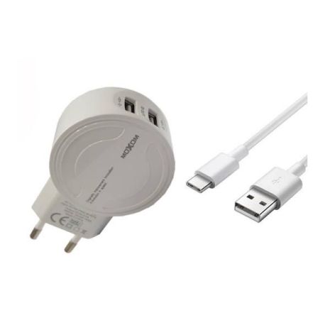 Зарядное устройство Moxom MX-HC04 2.4A 2USB + Cable Type-C White