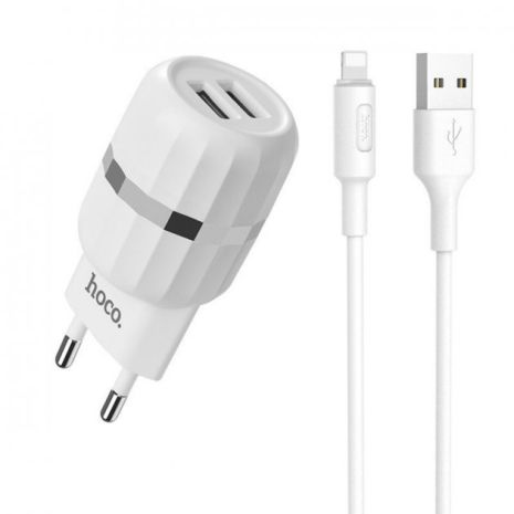 Зарядное устройство Hoco C41A Wisdom (2USB/ 2.4A) + Cable iPhone Lightning White