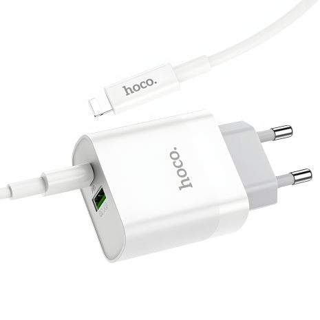 Зарядний пристрій Hoco C80A PD 20W + QC3.0 Type-C to Lightning White