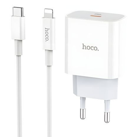 Hoco C76A Plus мережевий зарядний пристрій, PD, 20W, кабель Type-C to Lightning, 3A, White