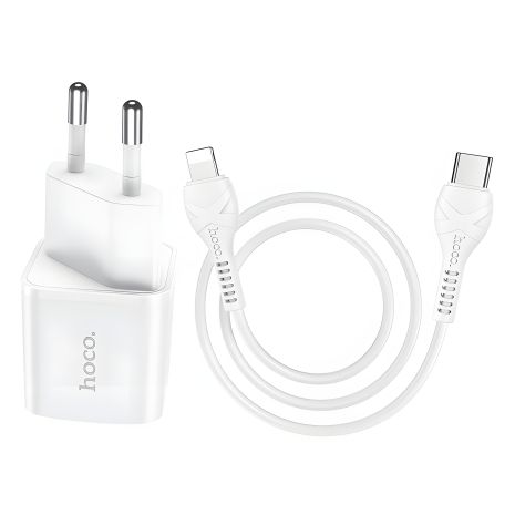Білий зарядний пристрій Hoco N10 PD 20W Type-C to Lightning 3A