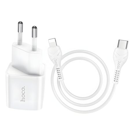 Білий зарядний пристрій Hoco N10 PD 20W Type-C to Lightning 3A