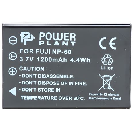 Акумулятор PowerPlant Fuji NP-60, SB-L1037, SB-1137, D-Li12, NP-30, KLIC-5000, LI-20B 1200mAh, 3.7V, 4.4Wh