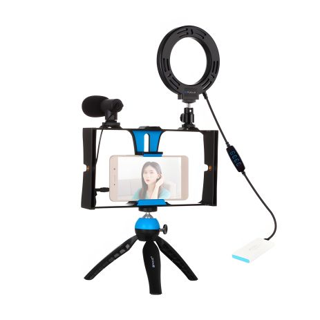 Puluz PKT3025L Комплект блогера 4в1 (постоянный свет, штативное крепление, держатель для телефона, микрофон)