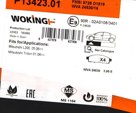 Передні гальмівні колодки для Mitsubishi L200 05-15 (tokico), WOKING (P1342301)