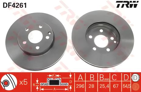 Тормозной диск MB W211 02-09/S211 03-09, TRW (DF4261)