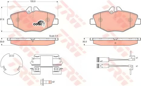 Гальмівні дискові колодки MERCEDES E200/E220/E240/E270/E280, TRW (GDB1542)