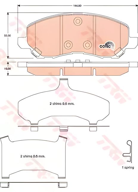 Дисковые тормозные колодки Dodge Caliber 07-10 F, TRW (GDB4142)
