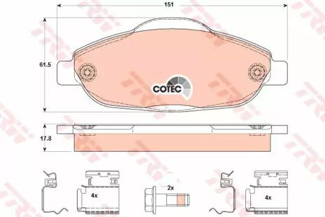 Тормозные колодки дисковые PEUGEOT 308 F 07, TRW (GDB1761)