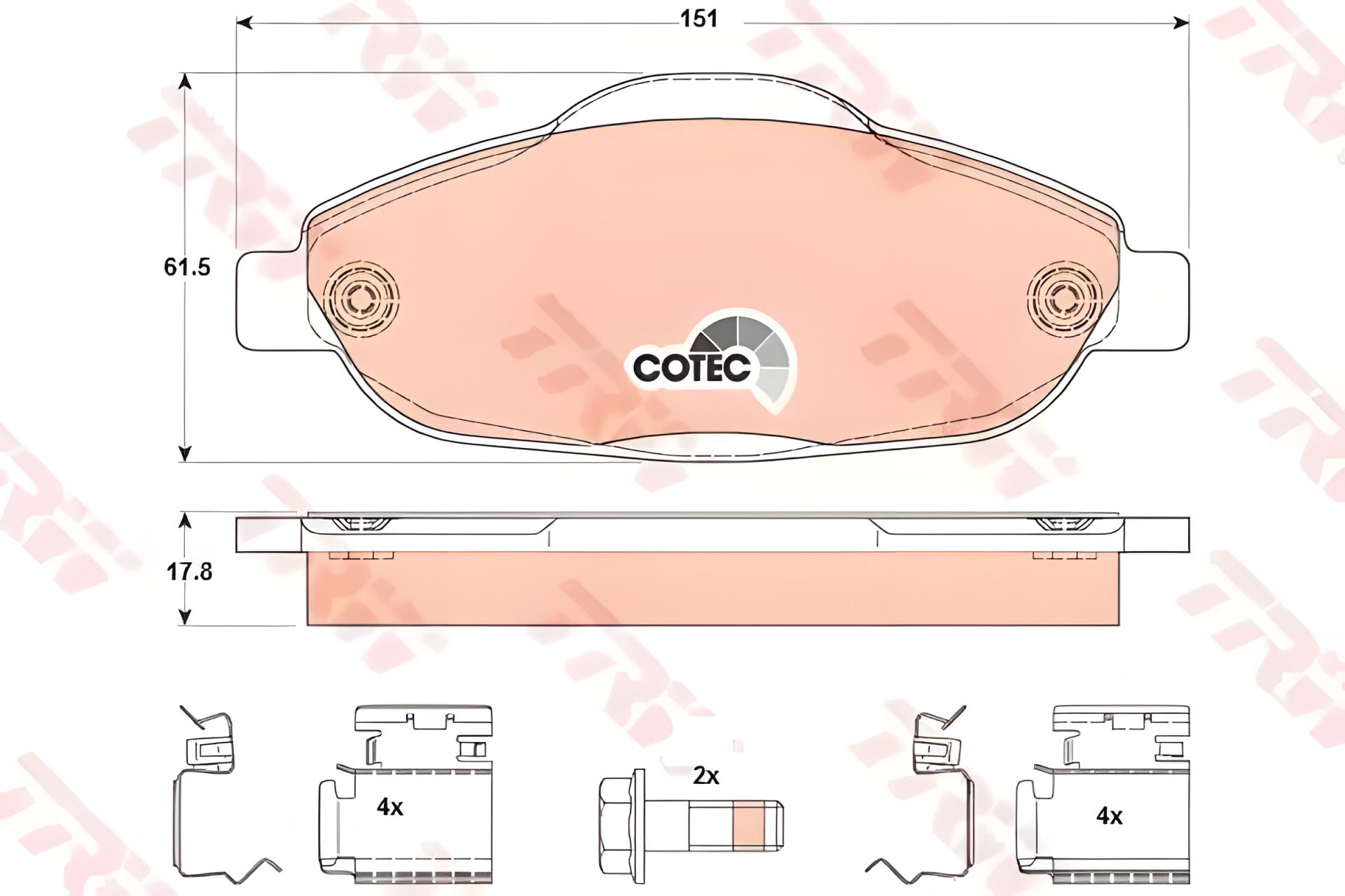 Гальмівні дискові колодки PEUGEOT 308 F 07, TRW (GDB1761) Гальмівні дискові колодки PEUGEOT 308 F 07, TRW (GDB1761)