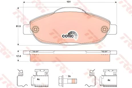 Гальмівні дискові колодки PEUGEOT 308 F 07, TRW (GDB1761)