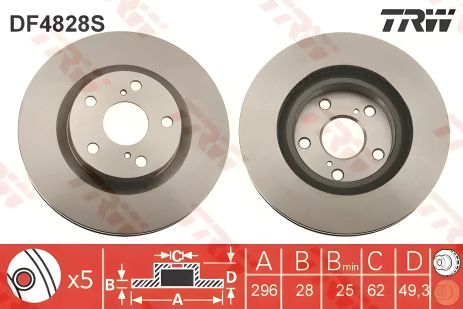Тормозной диск для TOYOTA RAV4 III, Lexus ES, TRW (DF4828S)