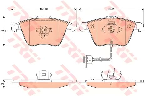 Передние дисковые тормозные колодки для AUDI A4, A6, ALLROAD, TRW (GDB1617)