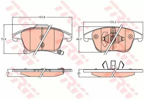 Колодки тормозные дисковые FORD Galaxy/Mondeo/S-Max F 14, TRW (GDB2092)