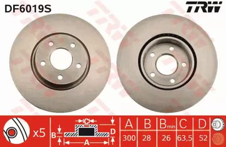 Диск гальмівний FORD Mondeo F D=300mm 07, TRW (DF6019S)