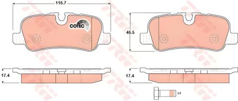 Колодка гальм. диск. LAND ROVER задн. , TRW (GDB1632) - Точність
