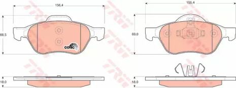 Диск гальмівних колодок Renault Megane II, фронт. , TRW (GDB1687)