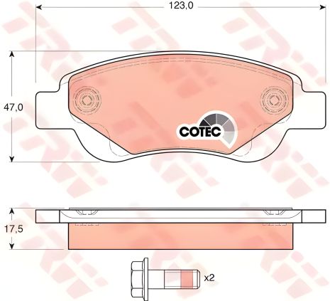 Передние тормозные колодки CITROEN C1, PEUGEOT 107, TRW (GDB1633)
