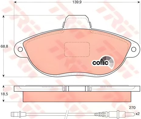 Колодки тормозные дисковые для FIAT SCUDO, PEUGEOT 806, передние от TRW (GDB1216)