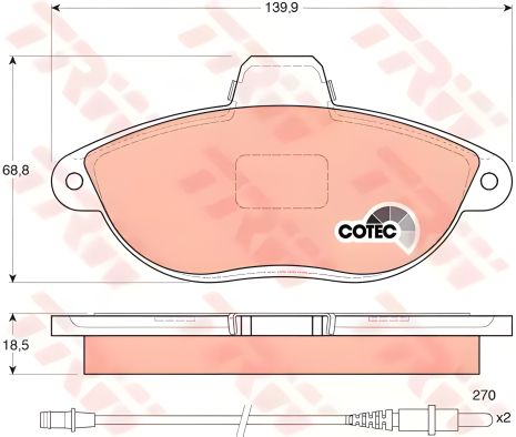 Колодки тормозные дисковые для FIAT SCUDO, PEUGEOT 806, передние от TRW (GDB1216)