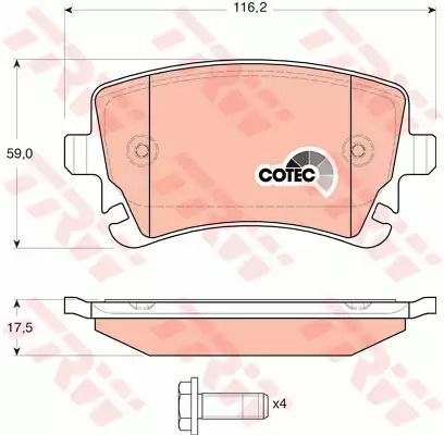 Дискові гальмівні колодки Audi, VW T5 Зад. , TRW (GDB1516)