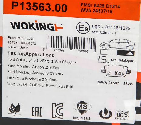 Тормозные колодки Kuga 08-/Mondeo 07- TRW, WOKING P1356300