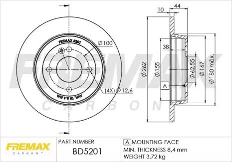 Диск тормозной KIA STONIC, HYUNDAI SOLARIS, FREMAX (BD5201)