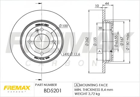 Диск гальмівний для KIA STONIC/HYUNDAI SOLARIS, FREMAX (BD5201)