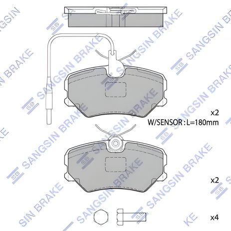 Комплект гальмівних колодок для дискових гальм NISSAN PATROL, PEUGEOT 405, SANGSIN (SP1180)