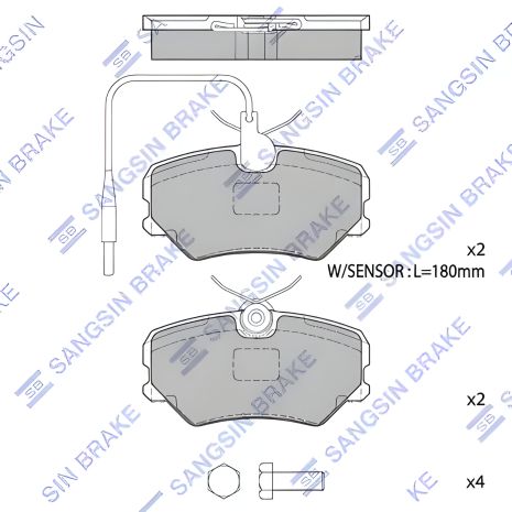 Комплект гальмівних колодок для дискових гальм NISSAN PATROL, PEUGEOT 405, SANGSIN (SP1180)