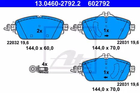 Комплект гальмівних колодок, дискове гальмо MERCEDES-BENZ E-CLASS, ATE (13046027922)