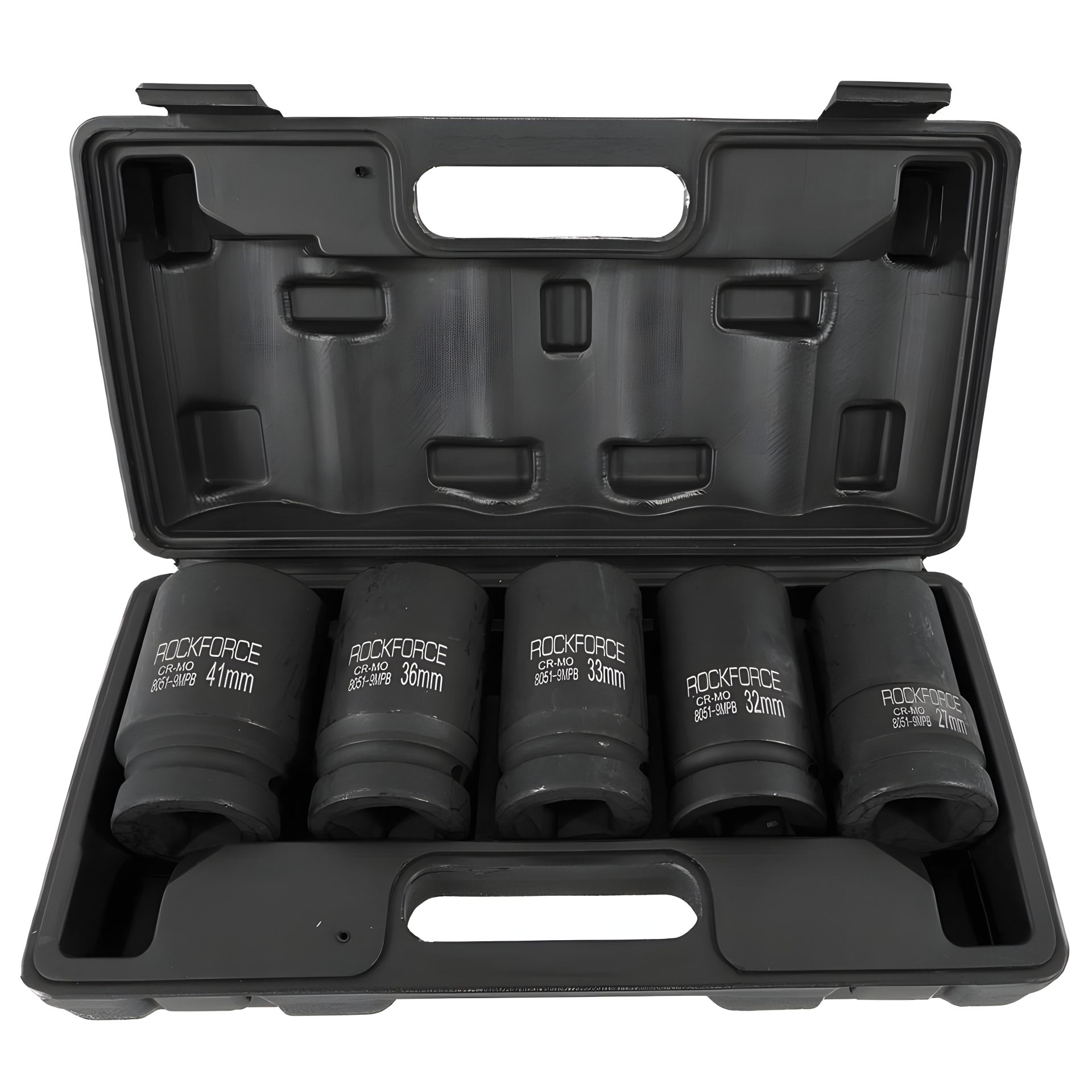 Набор глубоких ударных головок 1" 5пр. (12гр. 27,32,33,36,41мм) в кейсе ROCKFORCE RF-8051-9MPB Набор глубоких ударных головок 1" 5пр. (12гр. 27,32,33,36,41мм) в кейсе ROCKFORCE RF-8051-9MPB