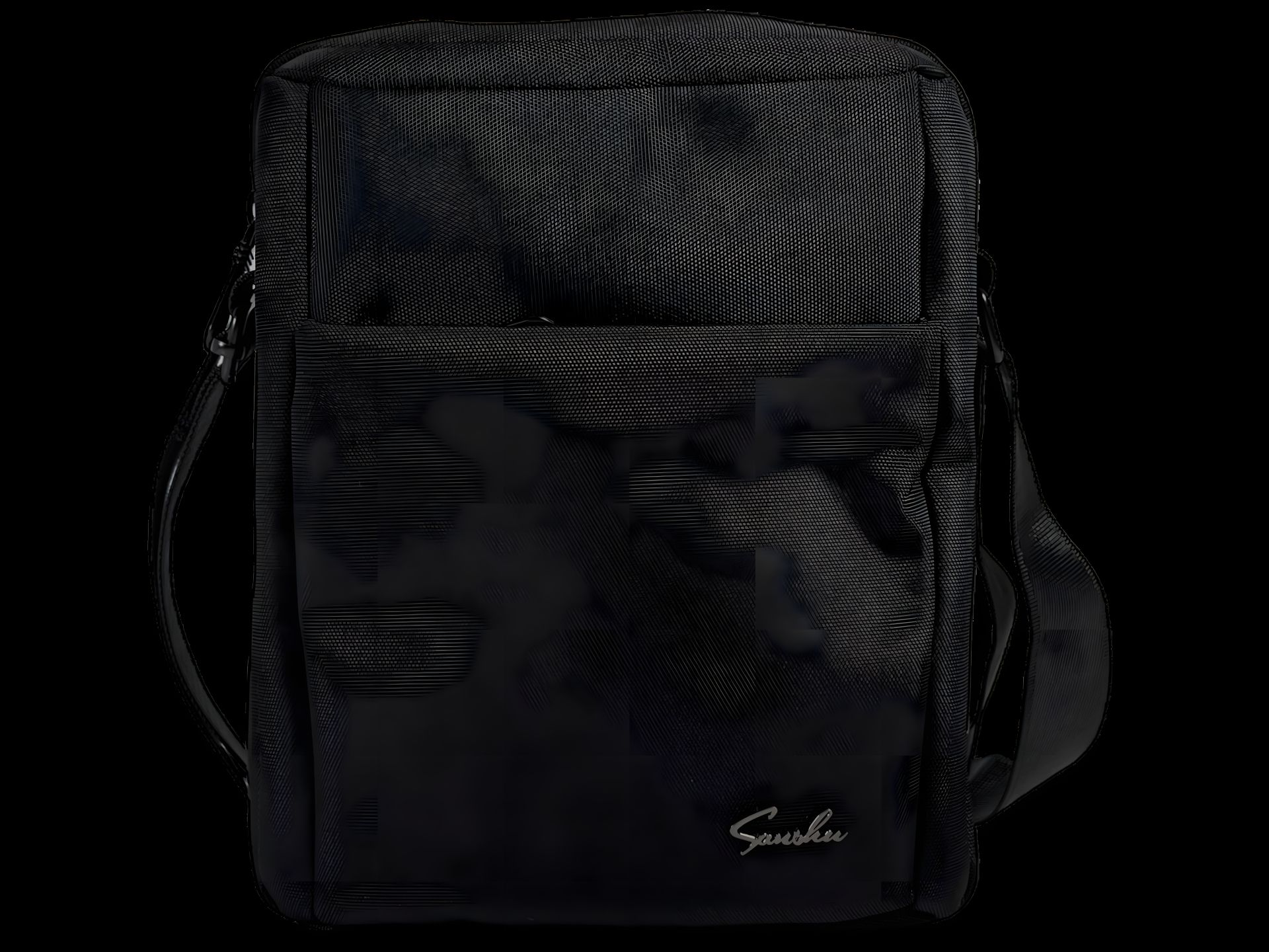 Сумка через плече, 3 л, текстиль, чорна, стильна, з двома відділеннями Сумка через плече, 3 л, текстиль, чорна, стильна, з двома відділеннями