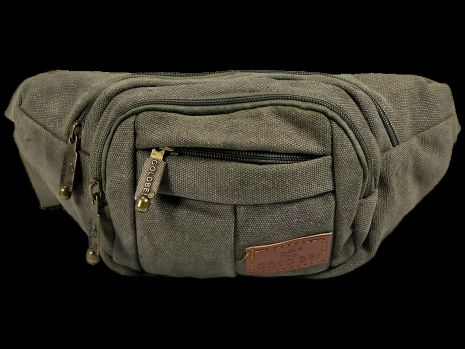 Брезентовая бананка на три отделения, цвет хаки