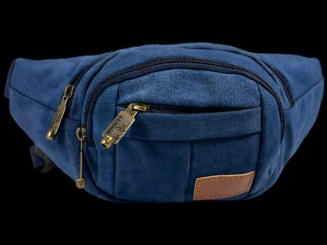 Синяя брезентовая сумка-бананка на три отделения Синяя брезентовая сумка-бананка на три отделения