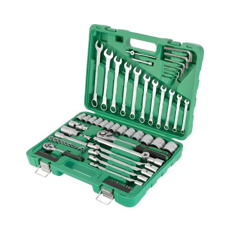 Комплект інструментів, 1/2" + 1/4", 77 од., головки 4-32 мм, біти 22 од., ключі 7-19 мм, кейс INTERTOOL ET-6077SP Комплект інструментів, 1/2" + 1/4", 77 од., головки 4-32 мм, біти 22 од., ключі 7-19 мм, кейс INTERTOOL ET-6077SP