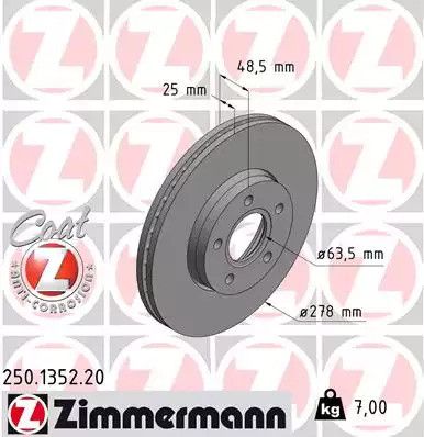 Диск тормозной VOLVO C30, FORD FOCUS, ZIMMERMANN (250135220)