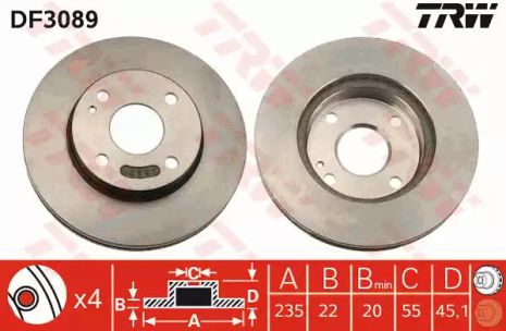 Диск гальмівний FORD AUSTRALIA, FORD USA, TRW (DF3089)