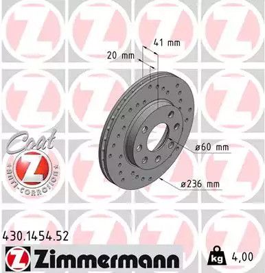 Диск тормозной CHEVROLET LANOS, DAEWOO LANOS, ZIMMERMANN (430145452)