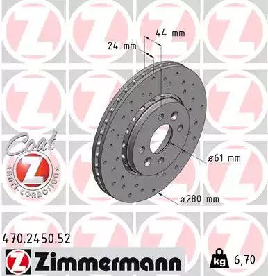 Диск тормозной DACIA DOKKER, RENAULT MEGANE, ZIMMERMANN (470245052)