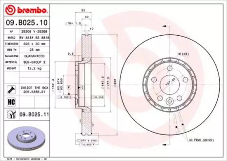 Диск гальмівний VOLVO XC60, BREMBO (09B02511)