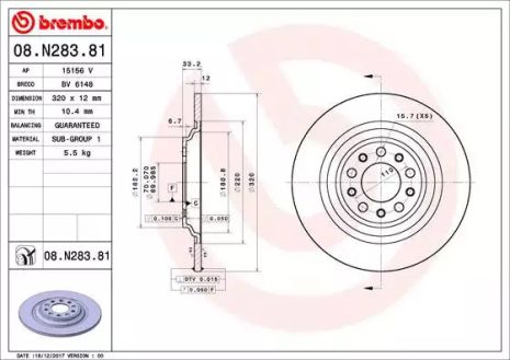 Диск тормозной JEEP CHEROKEE, BREMBO (08N28381)