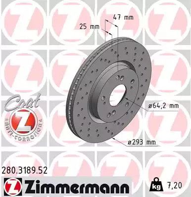 Диск гальмівний HONDA CIVIC, ZIMMERMANN (280318952)