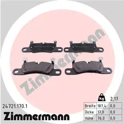 Комплект гальмівних колодок, дискове гальмо PORSCHE 911, VW TOUAREG, ZIMMERMANN (247211701)