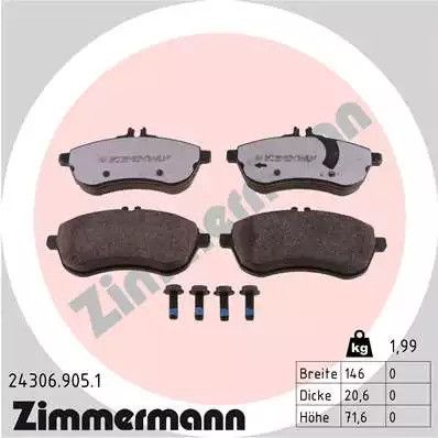 Комплект гальмівних колодок, дискове гальмо MERCEDES-BENZ C-CLASS, ZIMMERMANN (243069051)