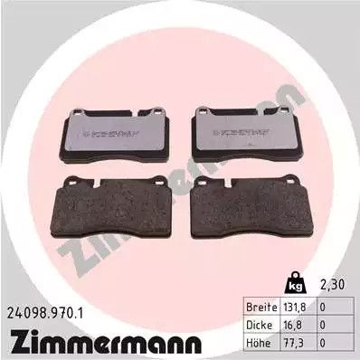 Комплект гальмівних колодок, дискове гальмо SEAT ATECA, AUDI TT, ZIMMERMANN (240989701)