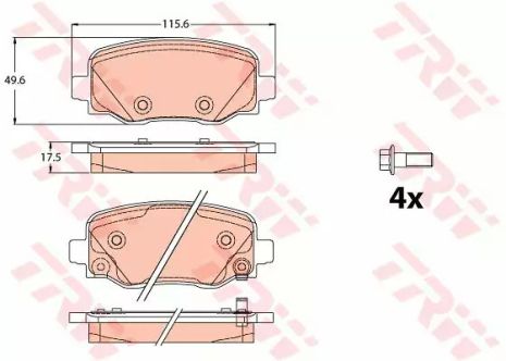 Комплект гальмівних колодок, дискове гальмо FIAT 500X, JEEP RENEGADE, TRW (GDB2116)